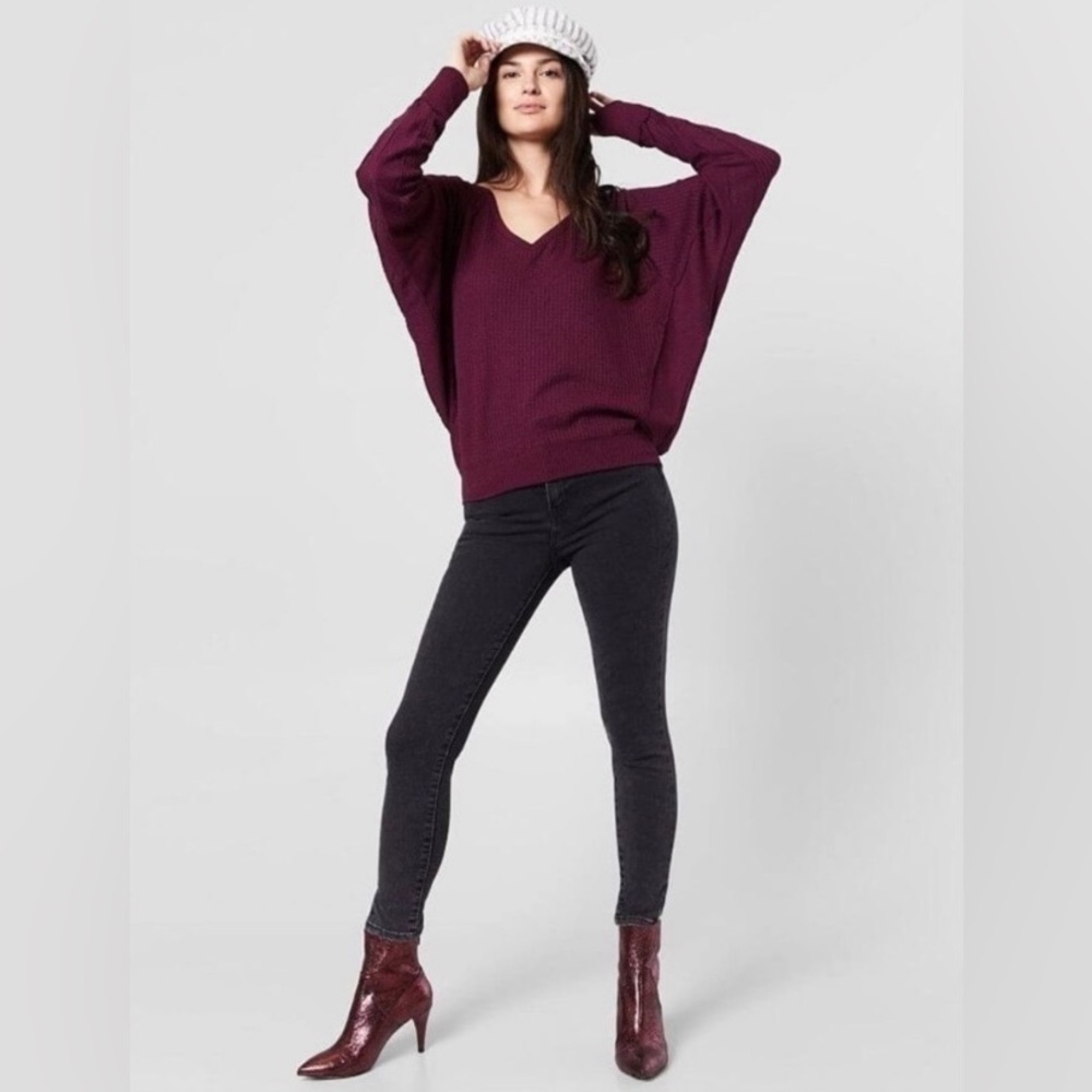 NWT Free People Santa Clara Thermal Slouchy Oversized V-neck Top Size M - Picture 4 of 10
